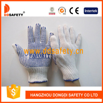 Отбеливателя хлопок/полиэстер строки трикотажные перчатки голубой PVC ставит точки одна сторона (DKP150)